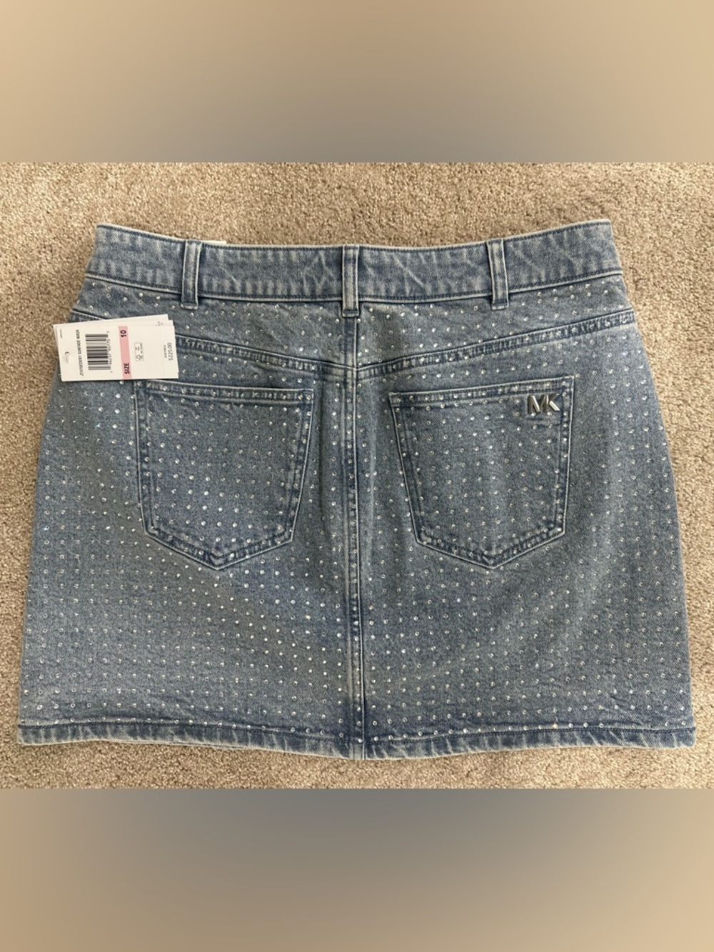 Michael Kors Studded Denim Skirt Size 10 NWT Button Front Y2K Glam - Picture 5 of 6